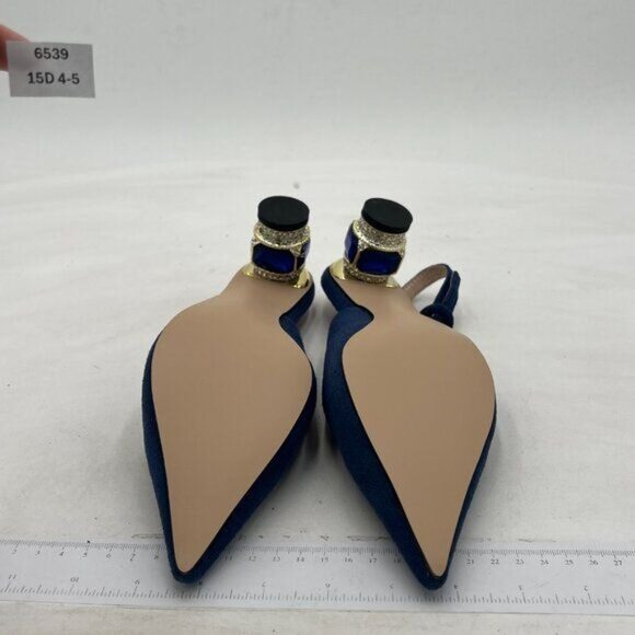 FSJ Women Pointed Toe Slingback Wedding Pumps Chunky Low Heel Rhinestone Sandals - Picture 7 of 8